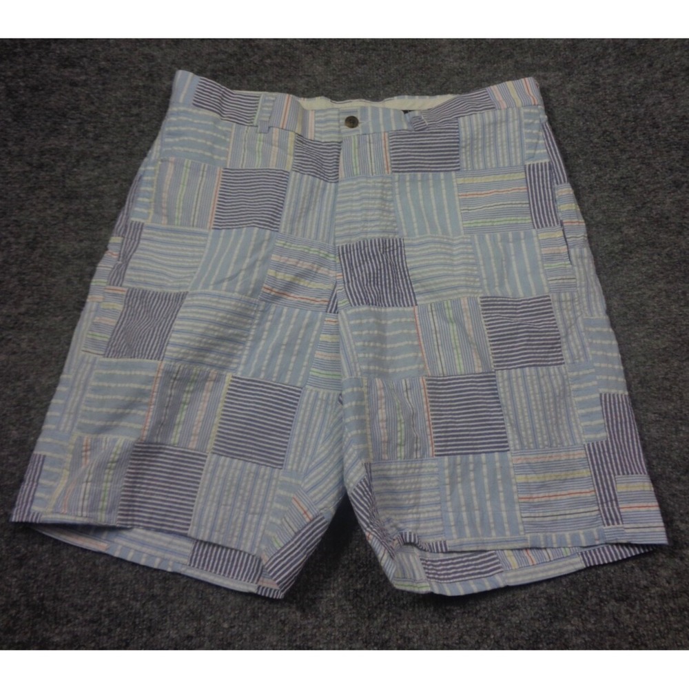Brooks Brothers Shorts Patchwork Men 34 Blue Madras Plaid Flat Front Golf